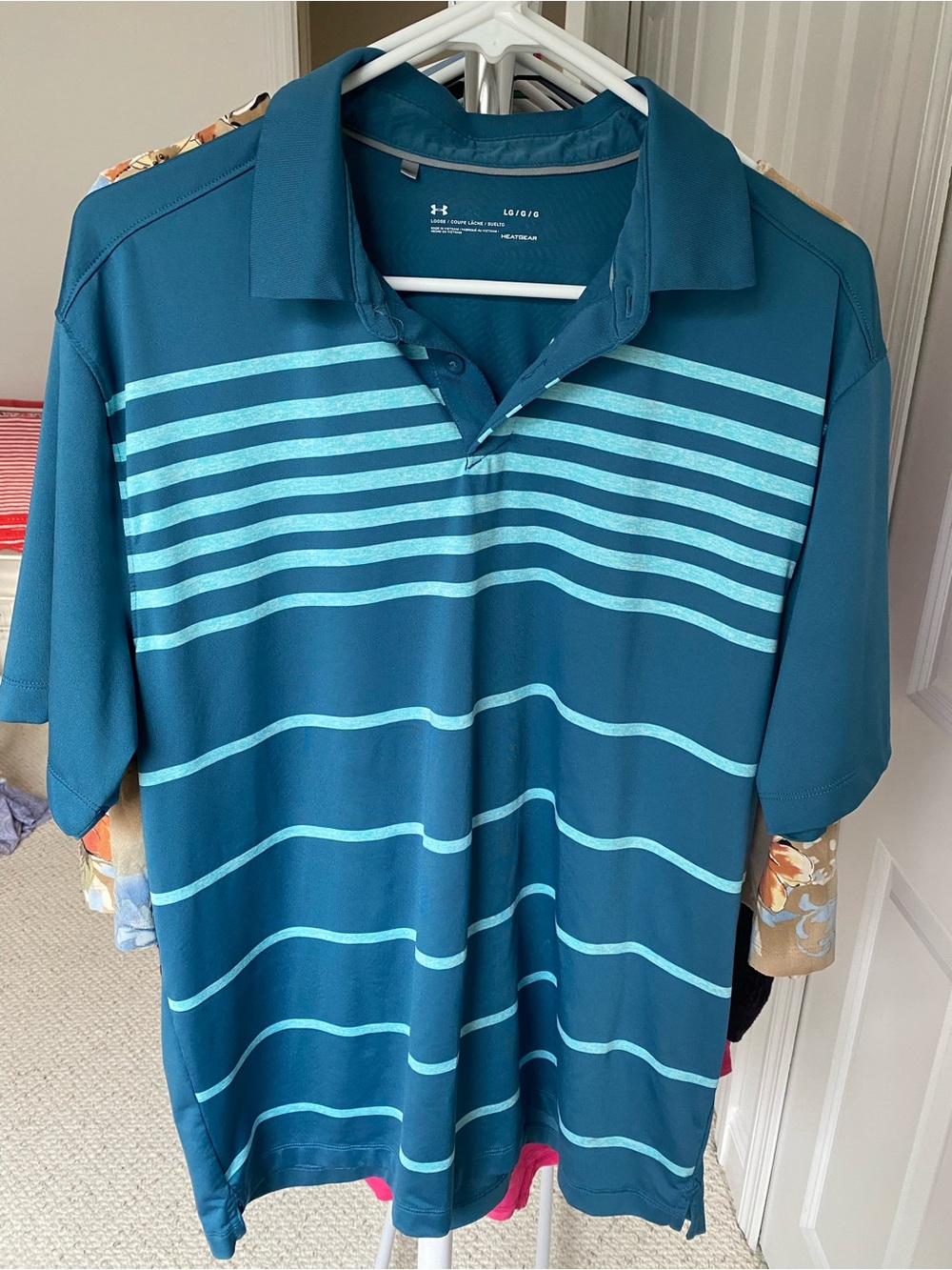 Under Armour Teal Polo with Light Aqua Stripes